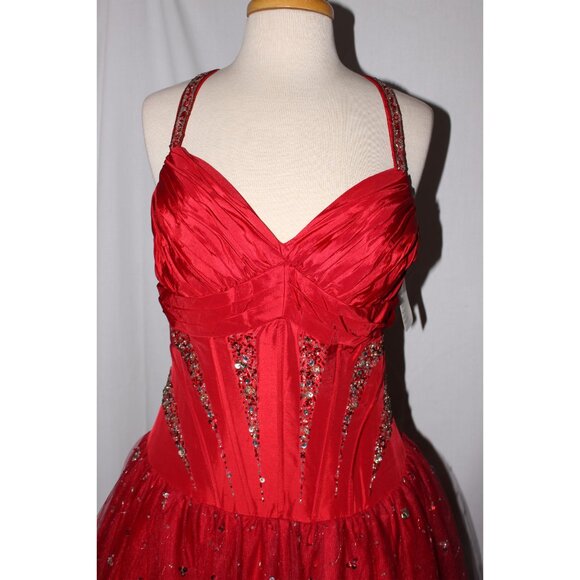 NWOT MayQueen #508 Beaded Taffeta and Tulle Prom Gown With Corset -Size 12-RED - Picture 4 of 6